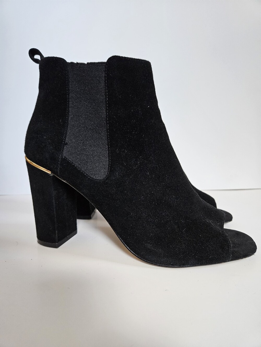 White House BlackBlack Suede Peep-Toe Ankle Boots
